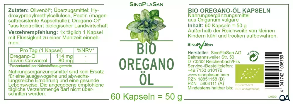 SinoPlaSan Bio Oregano Öl Kapseln SinoPlaSan Bio Oregano Öl Kapseln