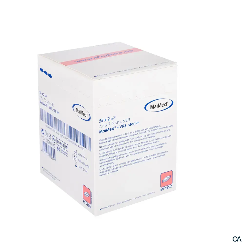 MaiMed® VKS Vlies-Schlitzkompressen, steril, 6-fach, 7,5 x 7,5 cm, 25 x 2 Stück