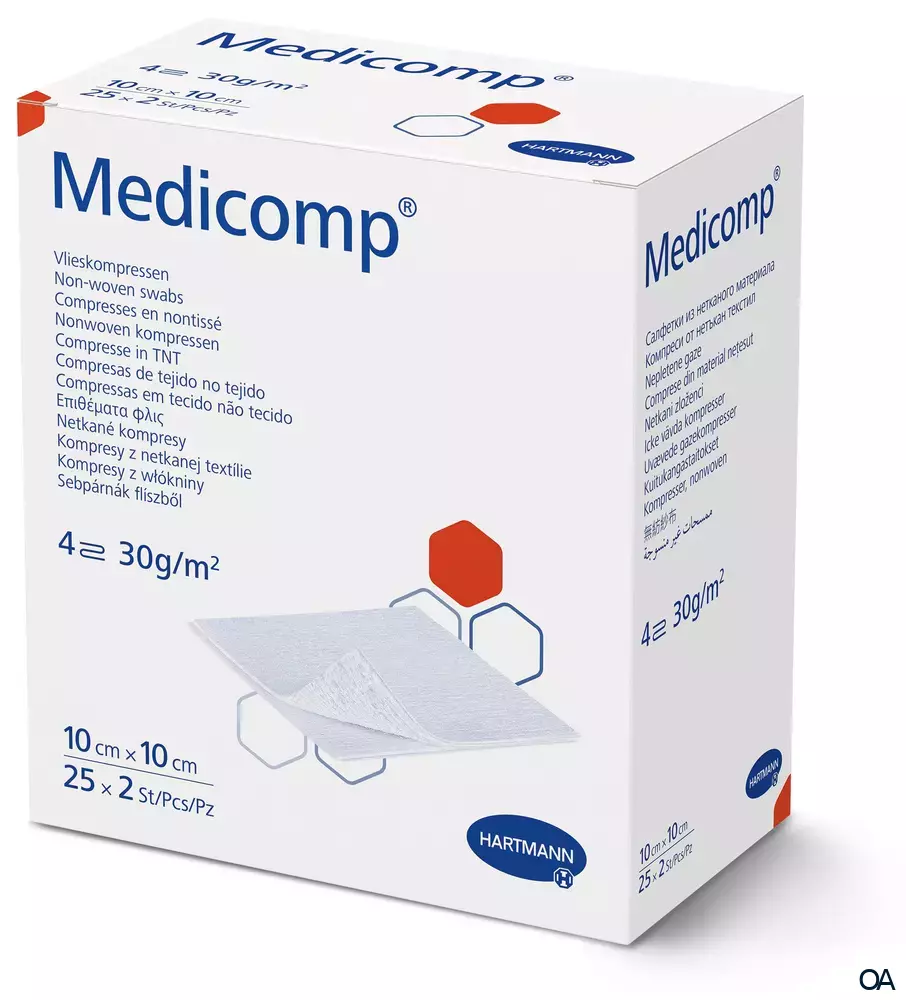 Medicomp® Vlieskompressen steril, 4-fach, 10 x 10 cm, 25 x 2 Stück