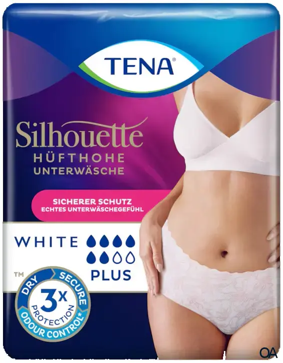 TENA Silhouette Plus White - Hüfthohe Unterwäsche zum Schutz bei Blasenschwäche, Größe Medium
