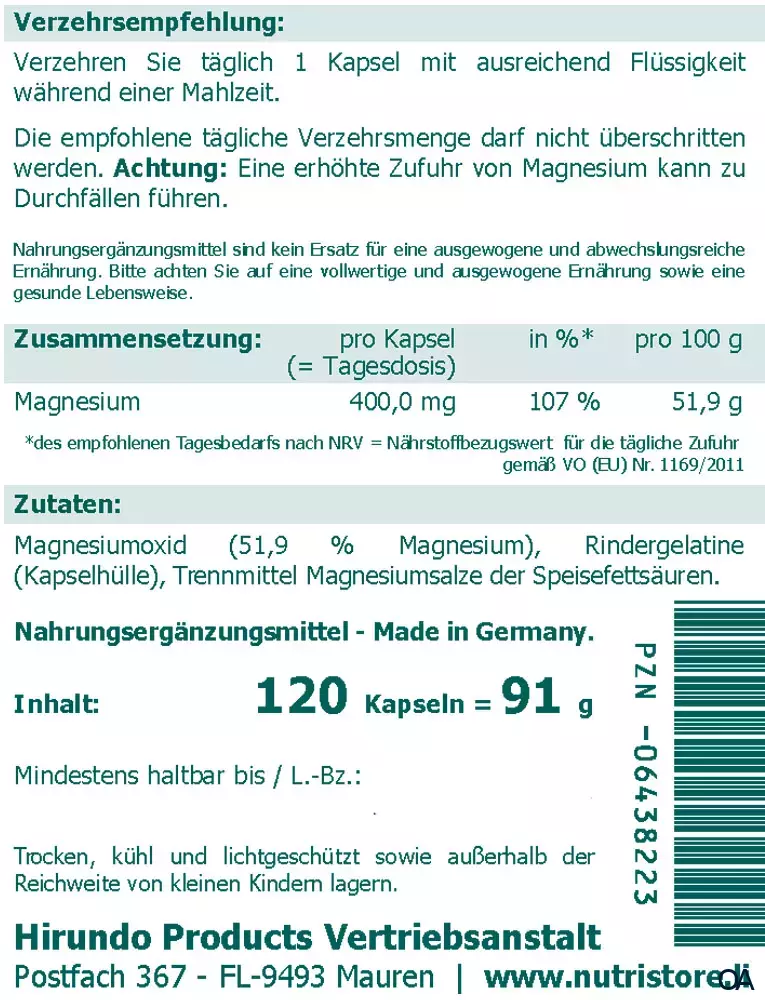 The Nutri Store Magnesium 400 mg Kapseln