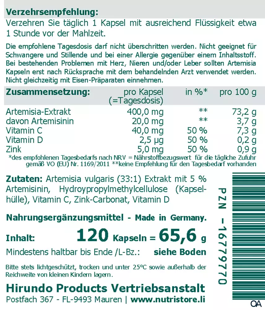 The Nutri Store Artemisia Beifuß 400 mg Extrakt Kapseln