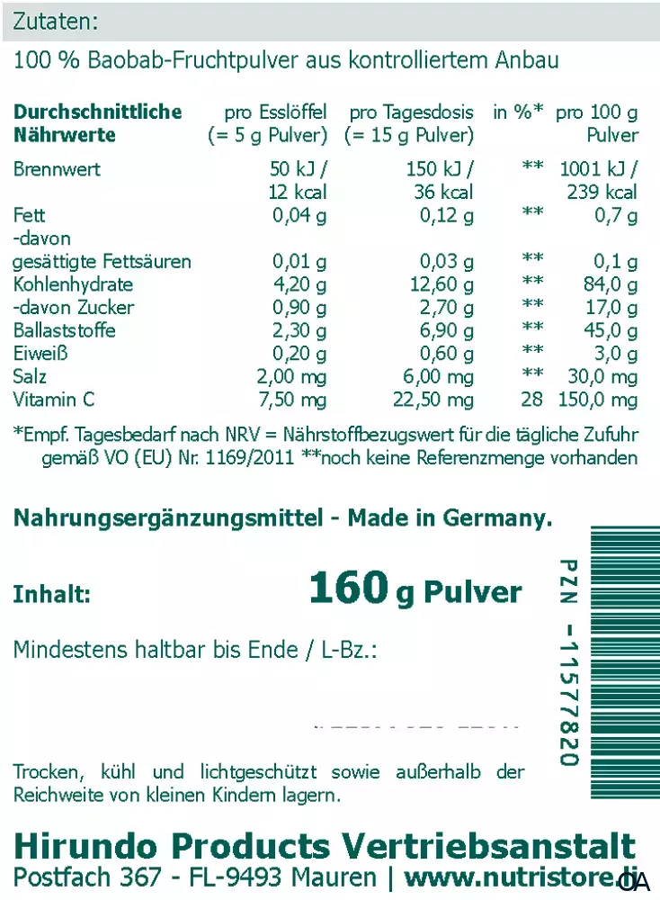 The Nutri Store Baobab Affenbrotbaum Fruchtpulver The Nutri Store Baobab Affenbrotbaum Fruchtpulver