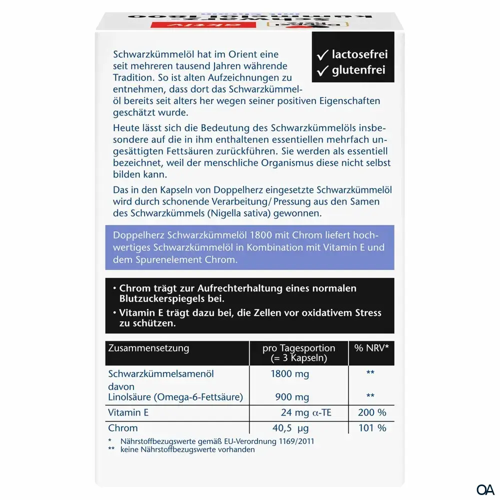Doppelherz aktiv Schwarzkümmelöl 1800 mit Chrom Kapseln