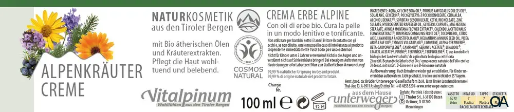 Unterweger Vitalpinum Alpenkräuter Creme
