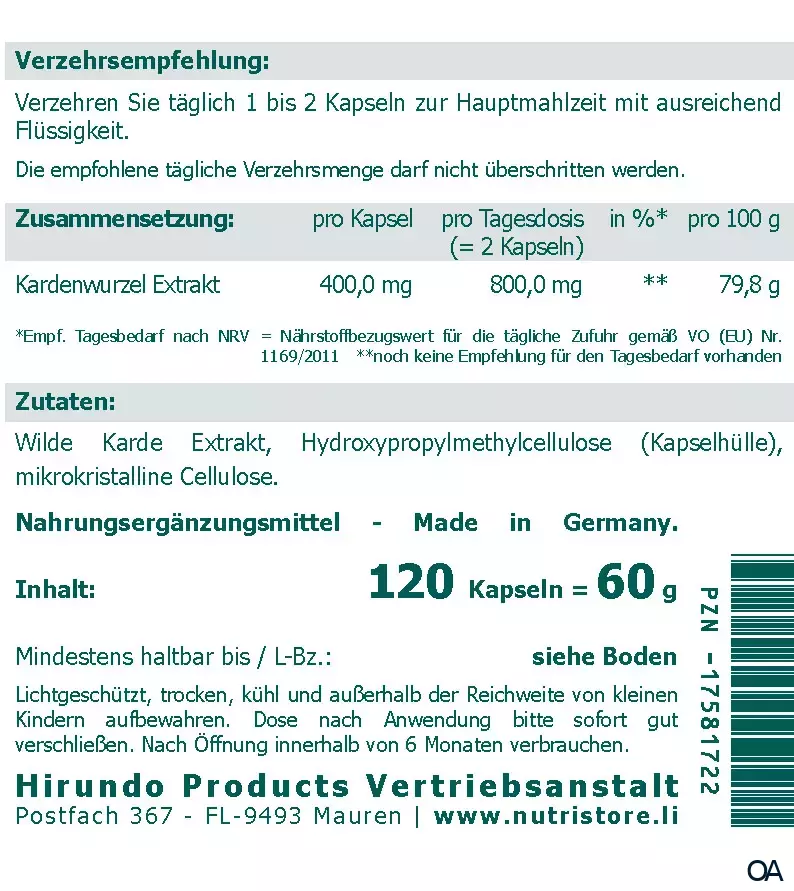 The Nutri Store Kardenwurzel Extrakt Kapseln