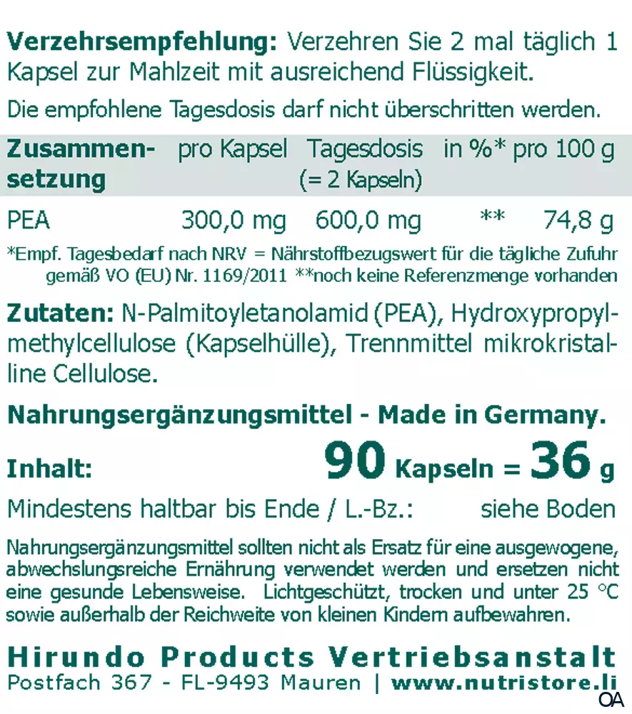 The Nutri Store PEA 300 mg vegane Kapseln