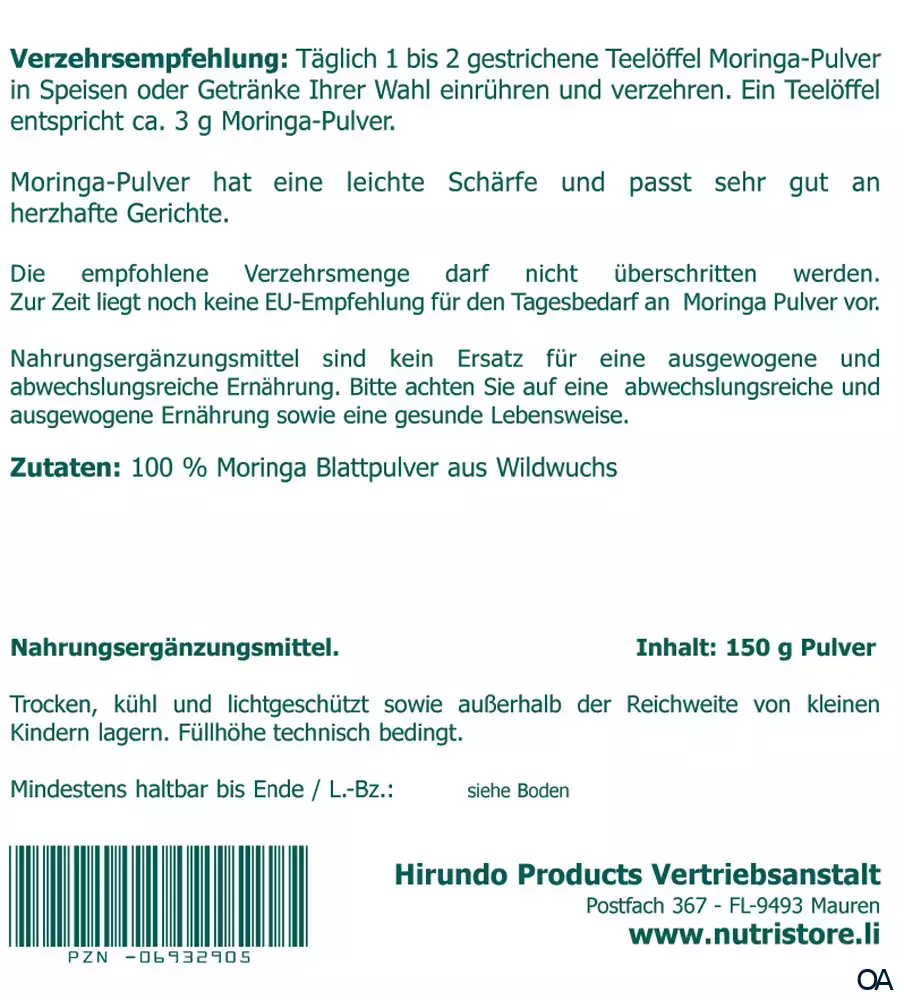 The Nutri Store Premium Moringa Blattpulver The Nutri Store Premium Moringa Blattpulver