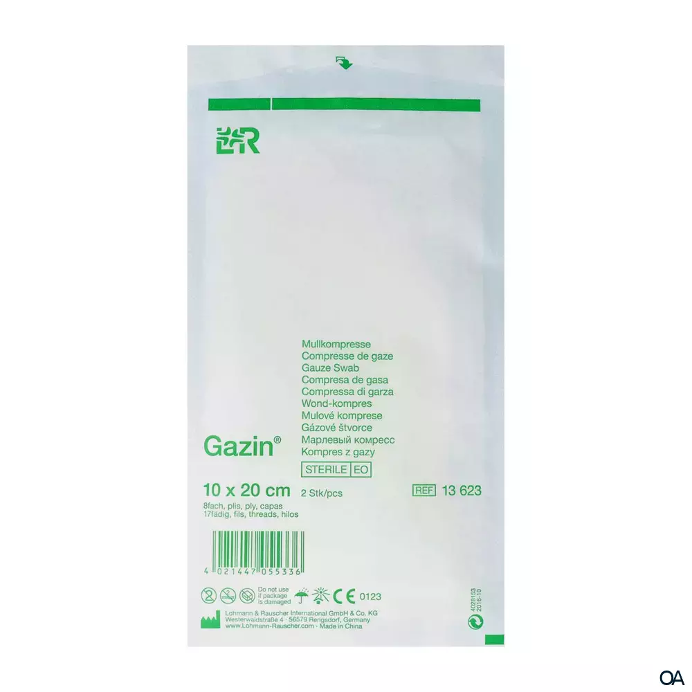 Gazin® Mullkompressen steril, 8-fach, 17-fädig, 10 x 20 cm