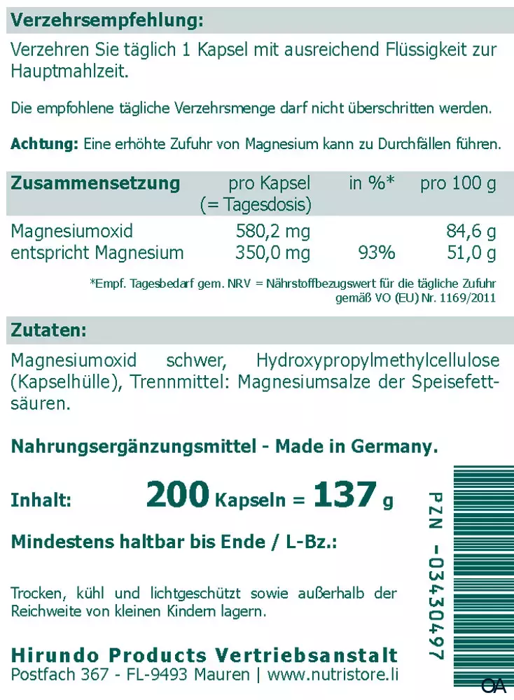 The Nutri Store Magnesium 350 mg Kapseln