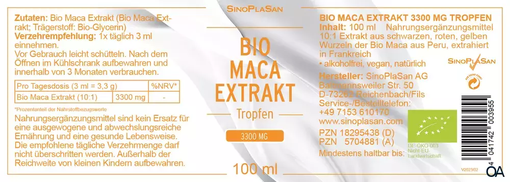 SinoPlaSan Bio Maca Extrakt Tropfen
