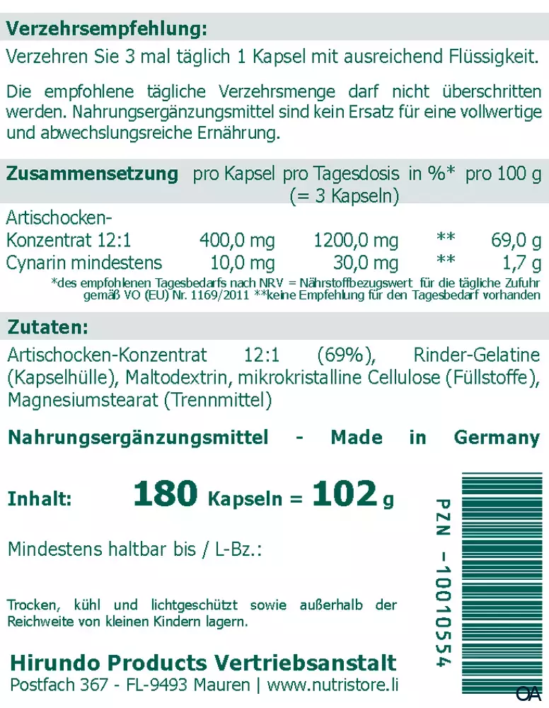 The Nutri Store Artischocke Kapseln