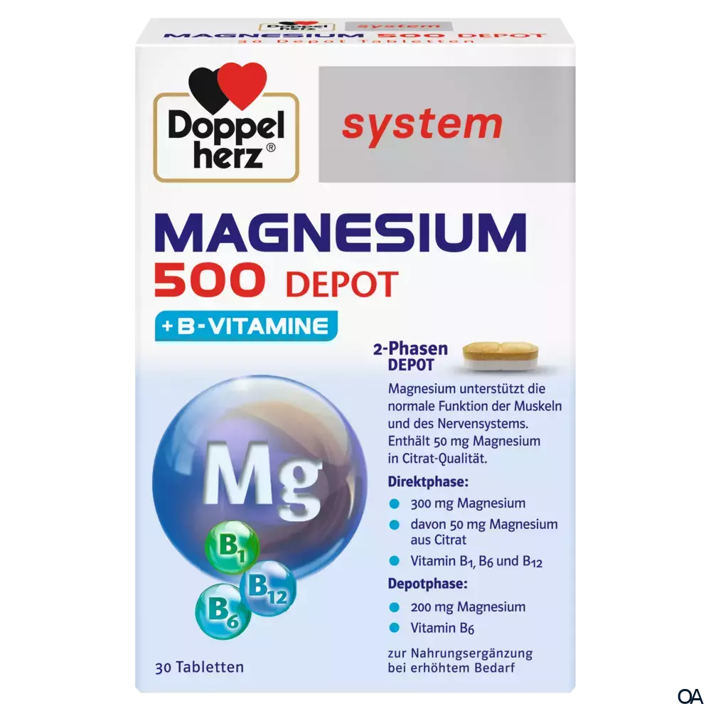 Doppelherz system Magnesium 500 Depot + B-Vitamine Tabletten