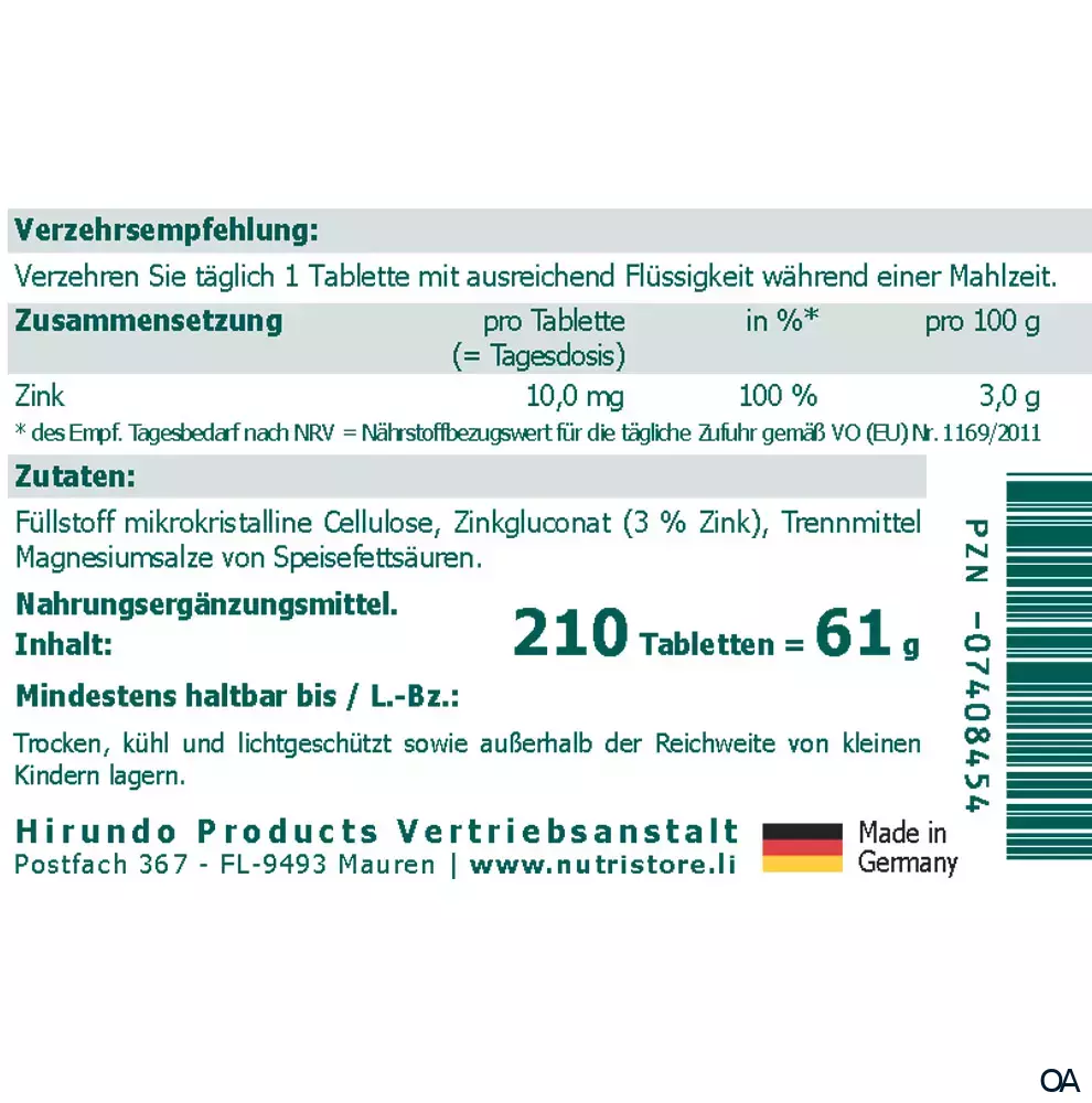 The Nutri Store Zink 10 mg vegane Tabletten The Nutri Store Zink 10 mg vegane Tabletten