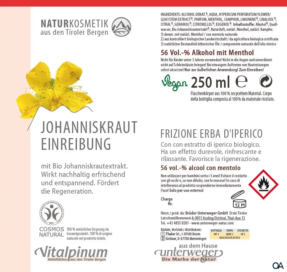 Unterweger Vitalpinum Johanniskraut Einreibung