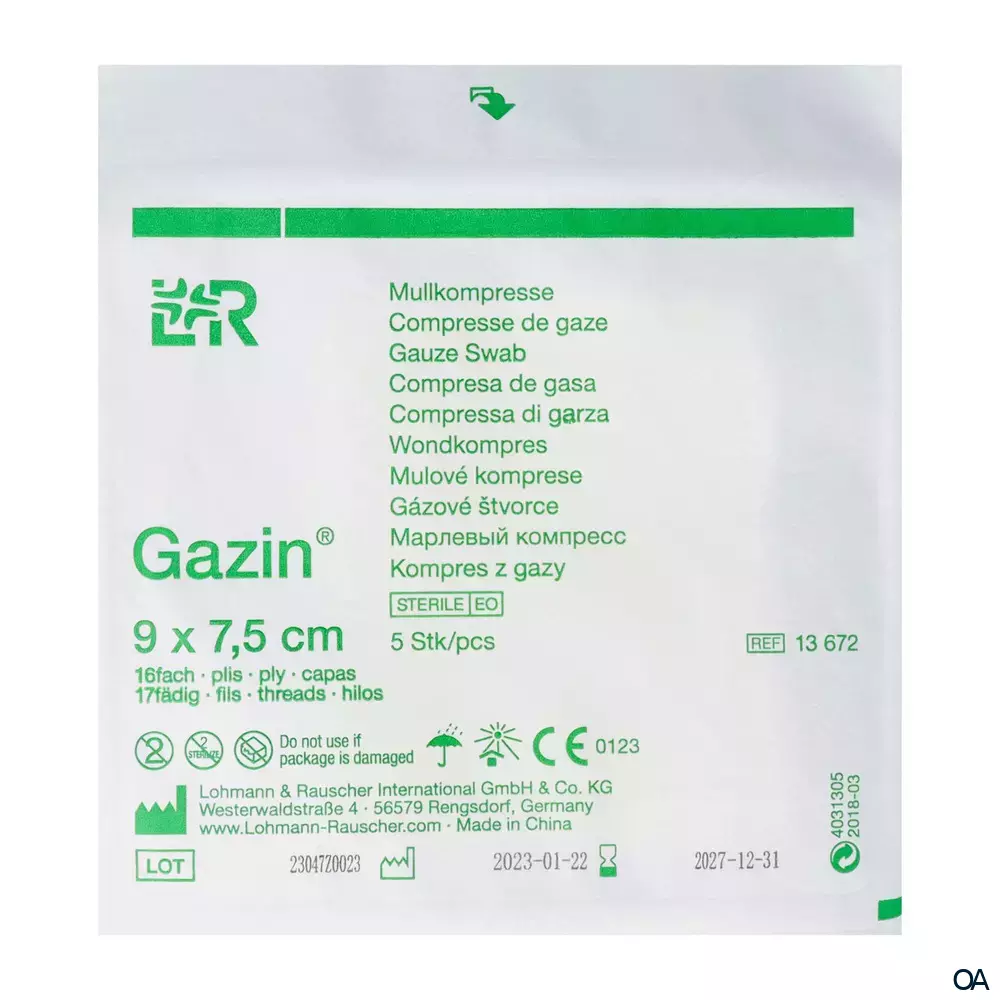 Gazin® Mullkompressen steril, 16-fach, 17-fädig, 9 x 7,5 cm