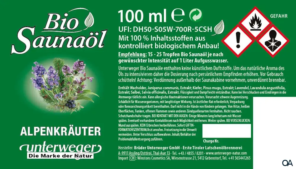 Unterweger Bio Saunaöl Alpenkräuter