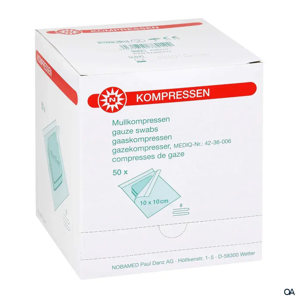 Noba Mullkompressen 8-fach, 17-fädig, steril, 10 x 10 cm, 2 x 50 Stück