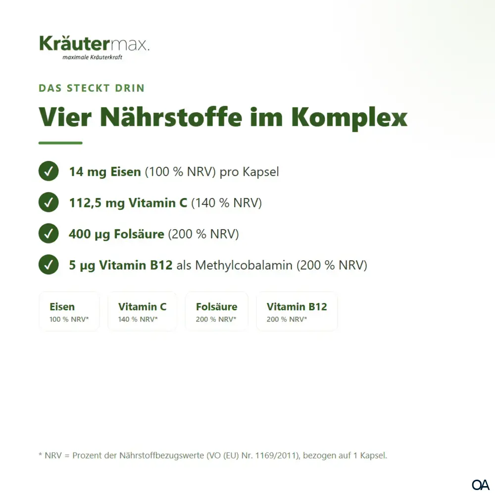 Kräutermax Blutbildung Eisen mit Vitamin C Kapseln