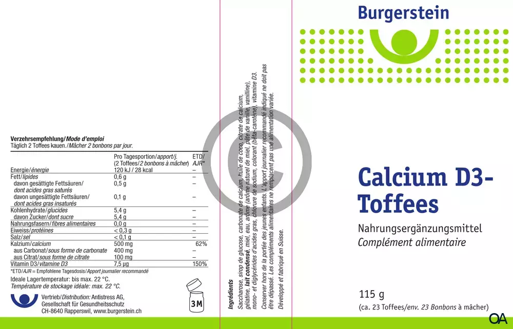 Burgerstein Calcium D3 Toffees Burgerstein Calcium D3 Toffees