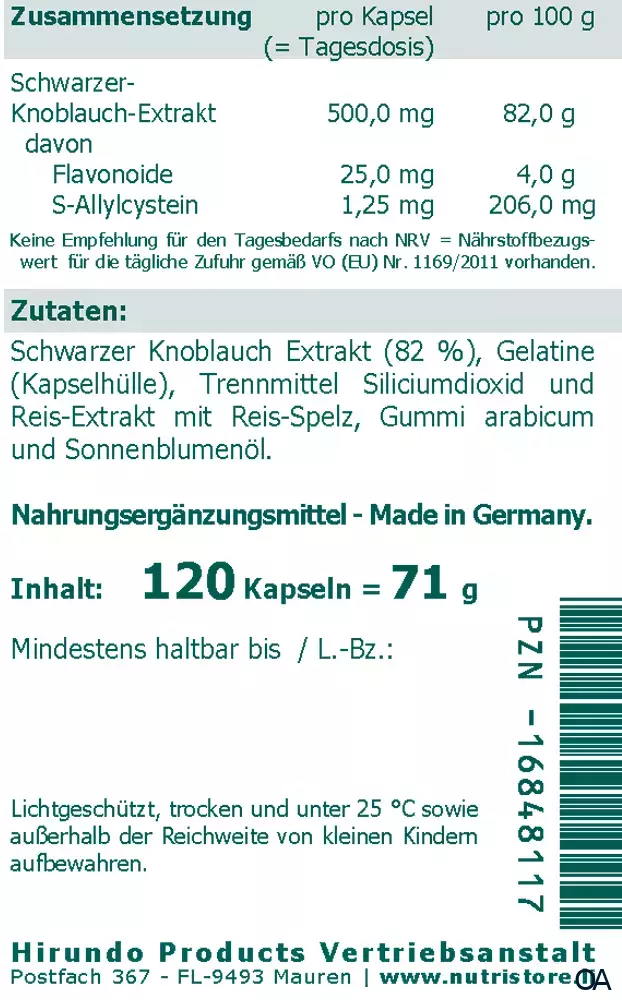 The Nutri Store Schwarzer Knoblauch Extrakt 500 mg Kapseln