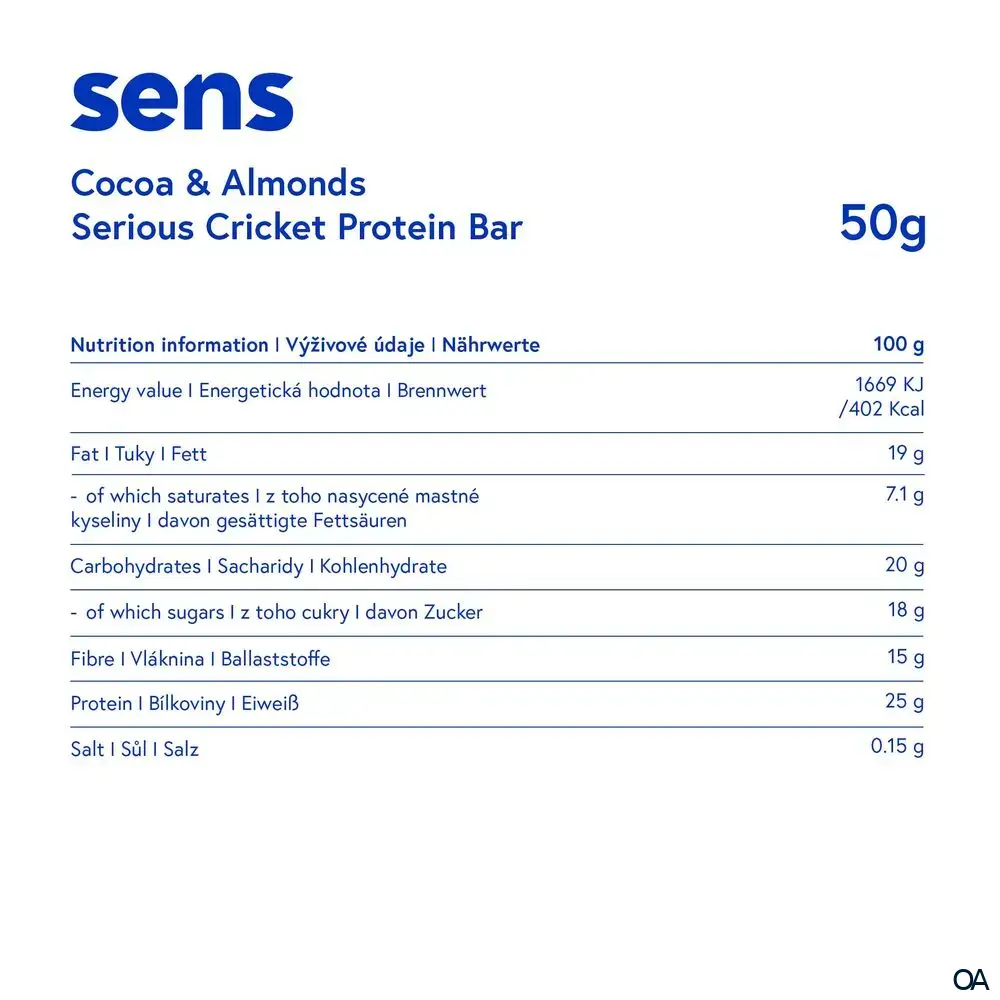 SENS Serious Proteinriegel mit Grillenmehl - Kakao & Mandel