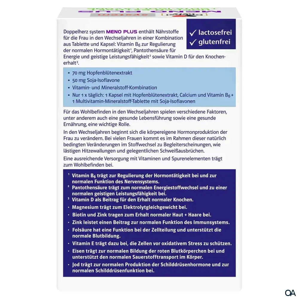 Doppelherz system MENO PLUS Hopfen-Extrakt + Soja-Isoflavone (30 Tabletten + 30 Kapseln) Doppelherz system MENO PLUS Hopfen-Extrakt + Soja-Isoflavone (30 Tabletten + 30 Kapseln)
