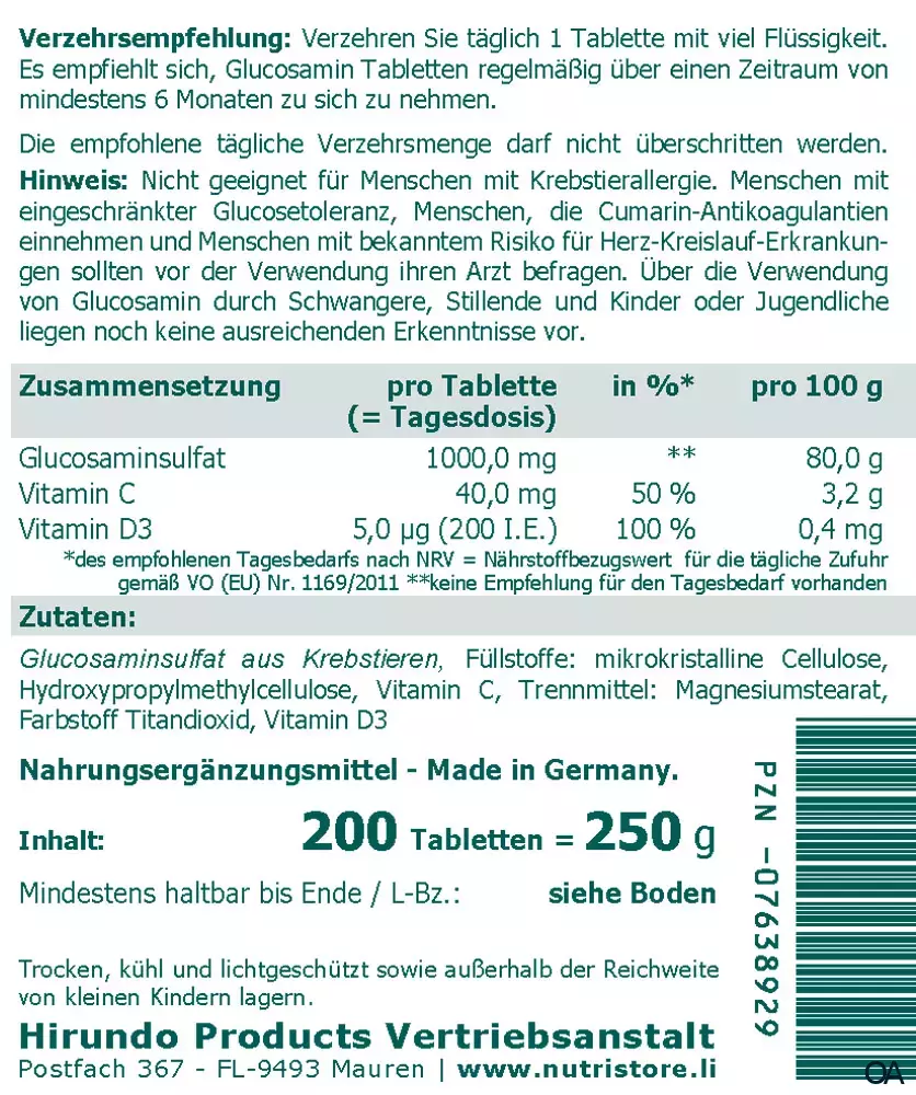 The Nutri Store Glucosamin 1000 mg Tabletten The Nutri Store Glucosamin 1000 mg Tabletten