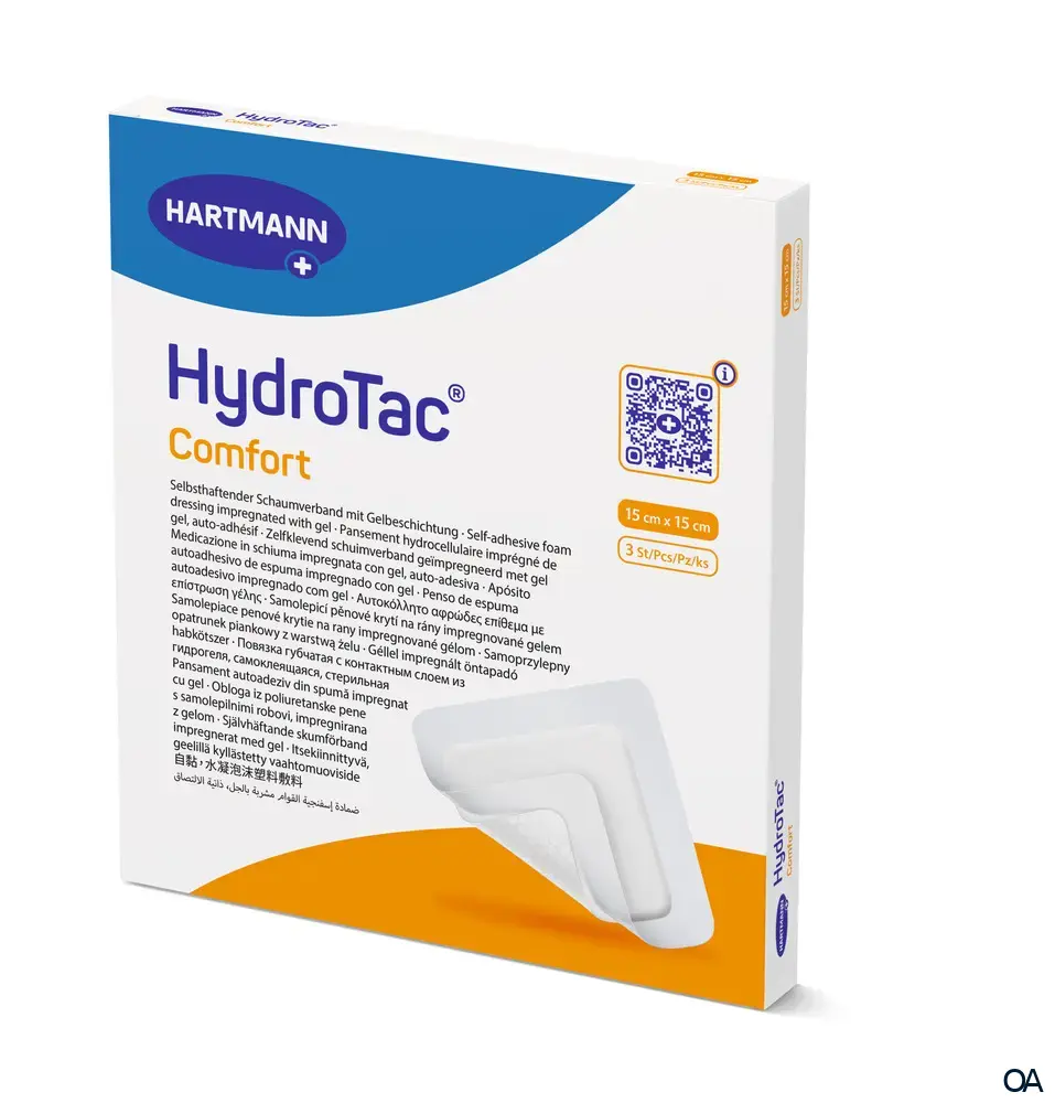 HydroTac® Comfort Selbsthaftender Schaumverband mit Gelbeschichtung steril, 15 x 15 cm
