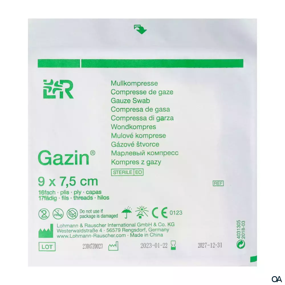 Gazin® Mullkompressen steril, 16-fach, 17-fädig, 9 x 7,5 cm, 5 x 2 Stück