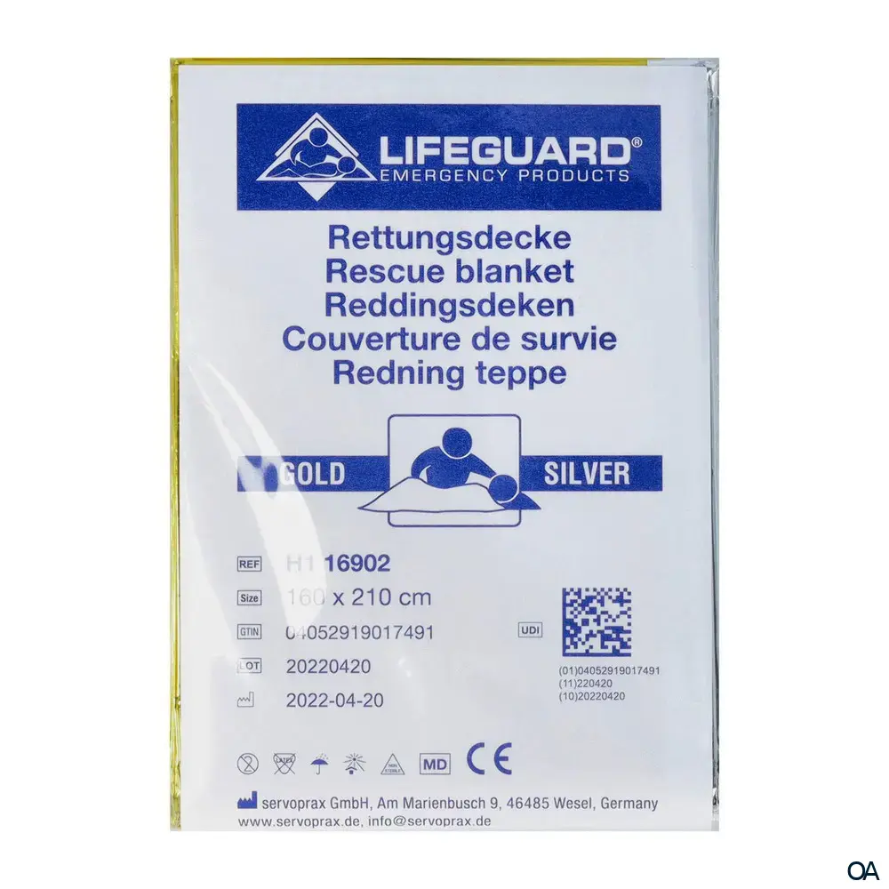 Lifeguard® Rettungsdecke Gold-Silber, 160 x 210 cm
