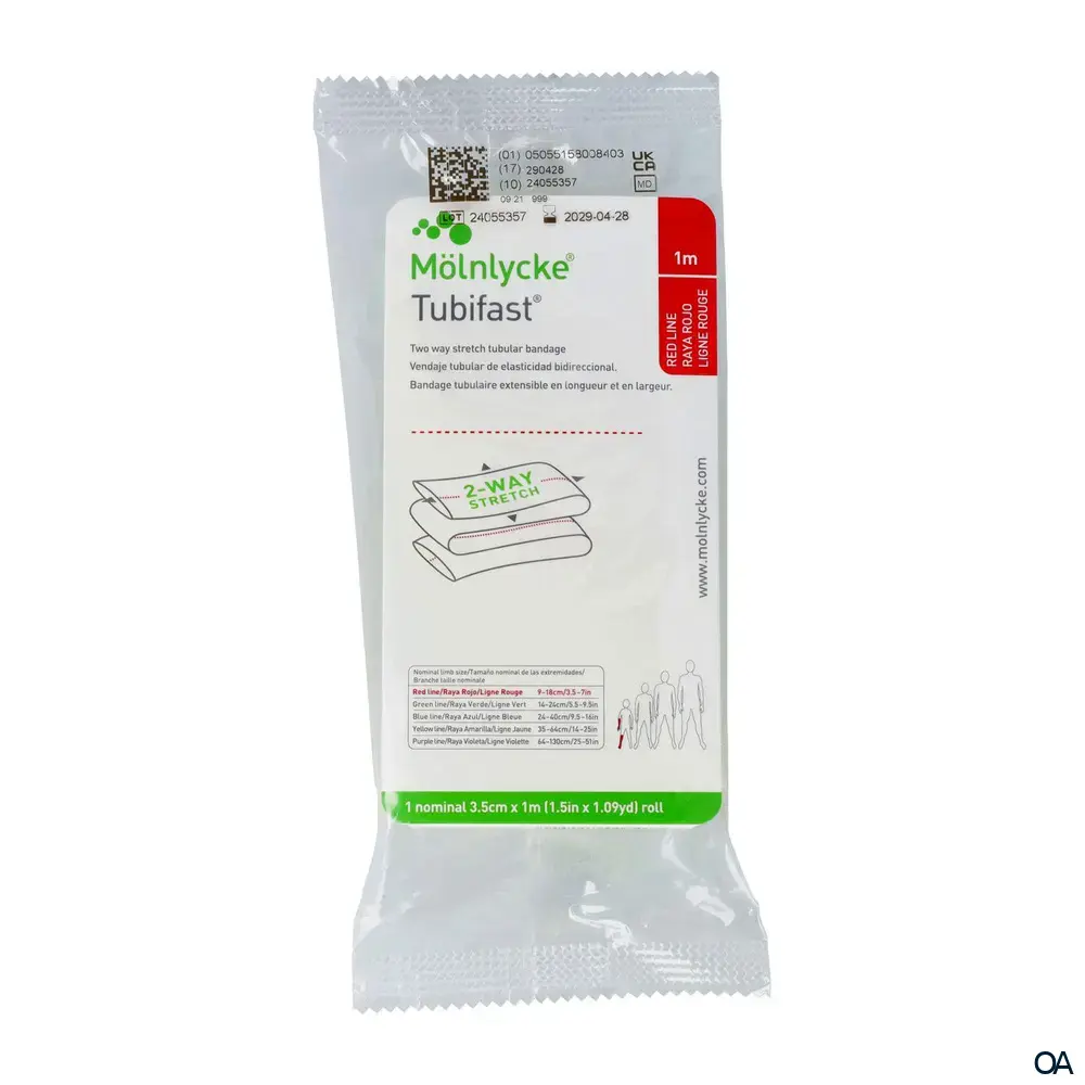 Tubifast® Schlauchverband mit Zwei-Wege-Stretch Rolle, Rot, 3,5 cm x 1 m