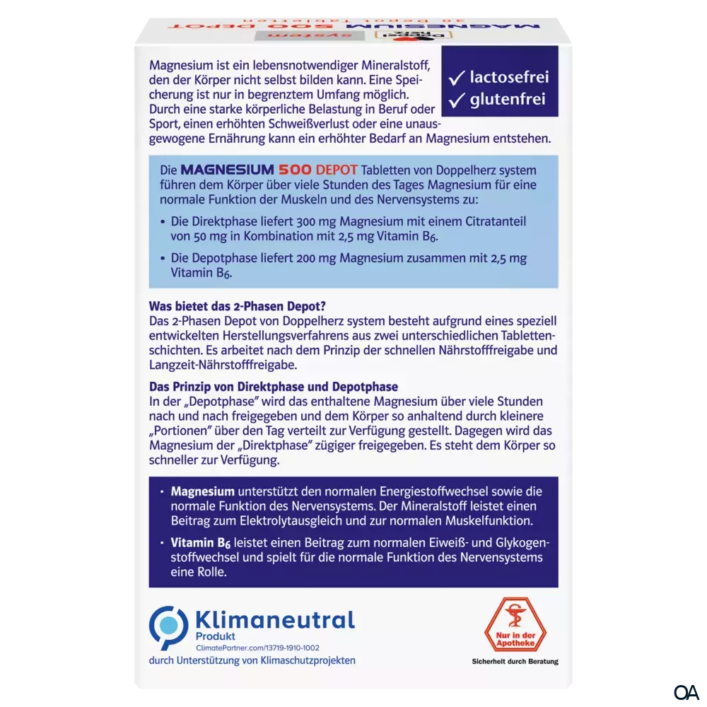 Doppelherz system Magnesium 500 Depot + B-Vitamine Tabletten