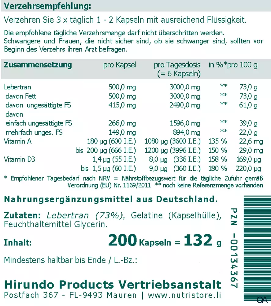 The Nutri Store Lebertran 500 mg Kapseln The Nutri Store Lebertran 500 mg Kapseln