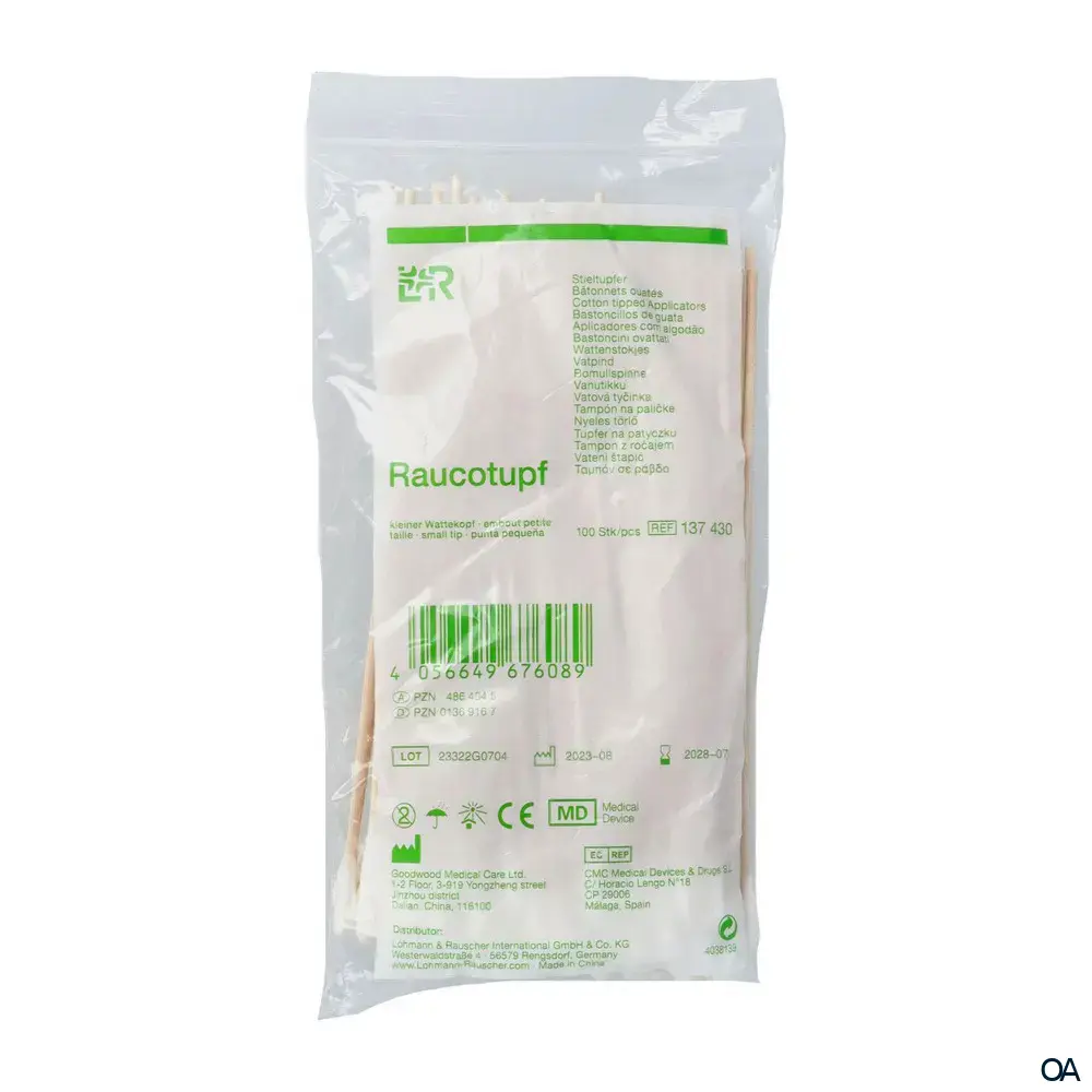 Raucotupf Stieltupfer mit Holzstiel - Kleiner Wattekopf, unsteril