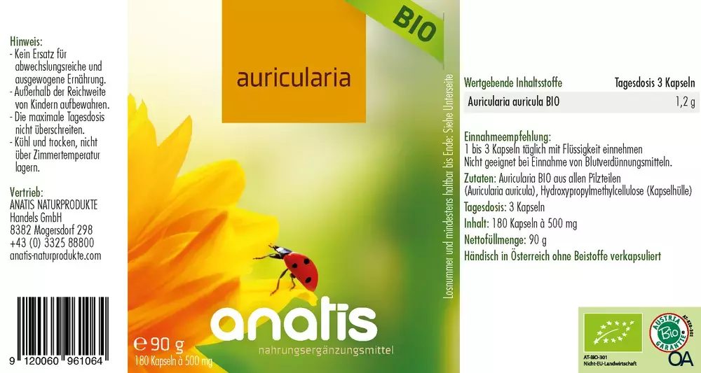 anatis Auricularia Pilz BIO Kapseln anatis Auricularia Pilz BIO Kapseln