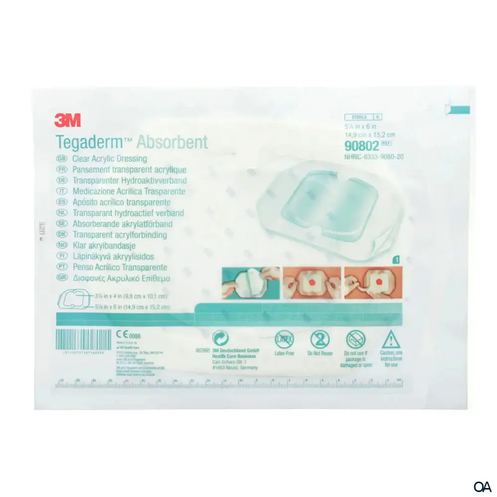 3M™ Tegaderm™ Absorbent transparenter Hydroaktivverband, 90802, 14,9 cm x 15,2 cm