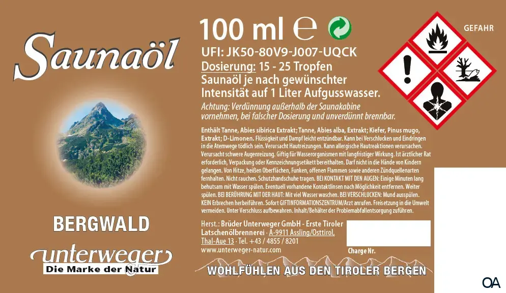 Unterweger Saunaöl Bergwald Unterweger Saunaöl Bergwald