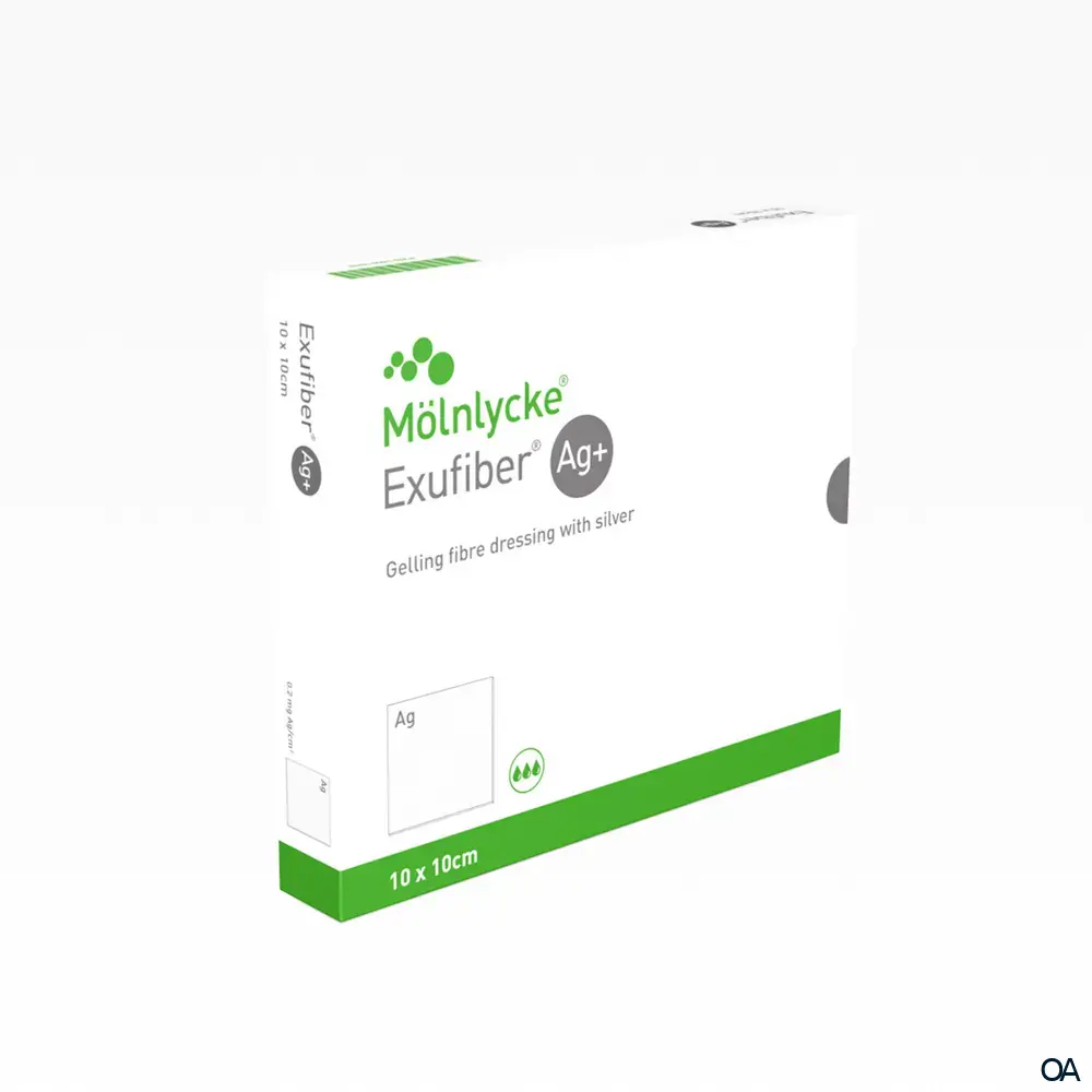 Mölnlycke® Exufiber® Ag+ Gel-Faserverband mit Silber steril, 10 x 10 cm