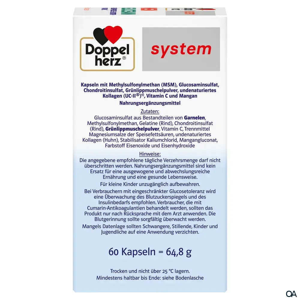 Doppelherz system MSM Glucosamin GRÜNLIPPMUSCHEL + CHONDROITIN + VITAMIN C Kapseln