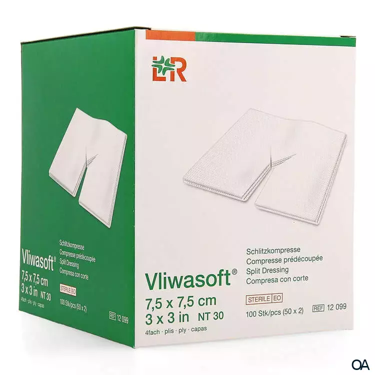 Vliwasoft® Schlitzkompressen mit Y-Einschnitt, steril, 4-lagig, 7,5 x 7,5 cm