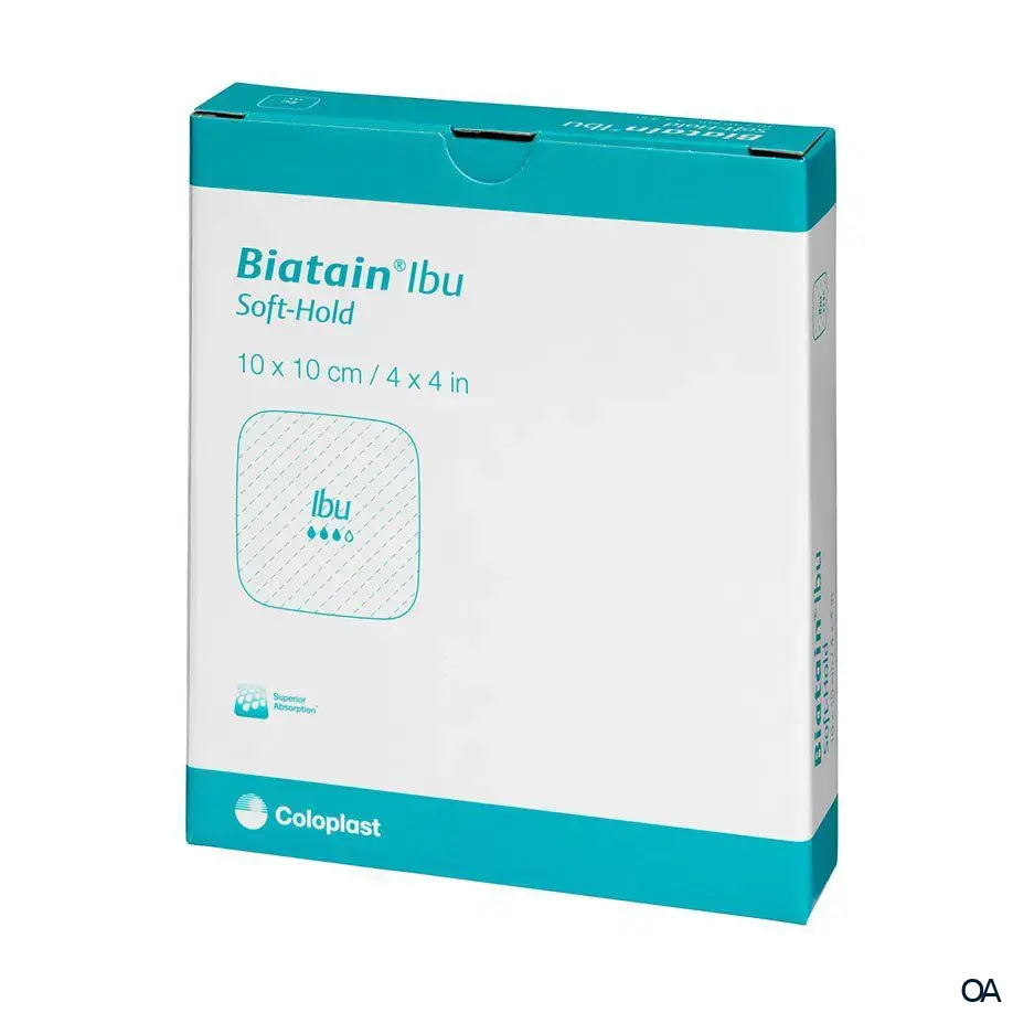Biatain® Ibu Soft-Hold Schaumverband mit Ibuprofen (0,5 mg/cm²) steril, 10 x 10 cm Biatain® Ibu Soft-Hold Schaumverband mit Ibuprofen (0,5 mg/cm²) steril, 10 x 10 cm