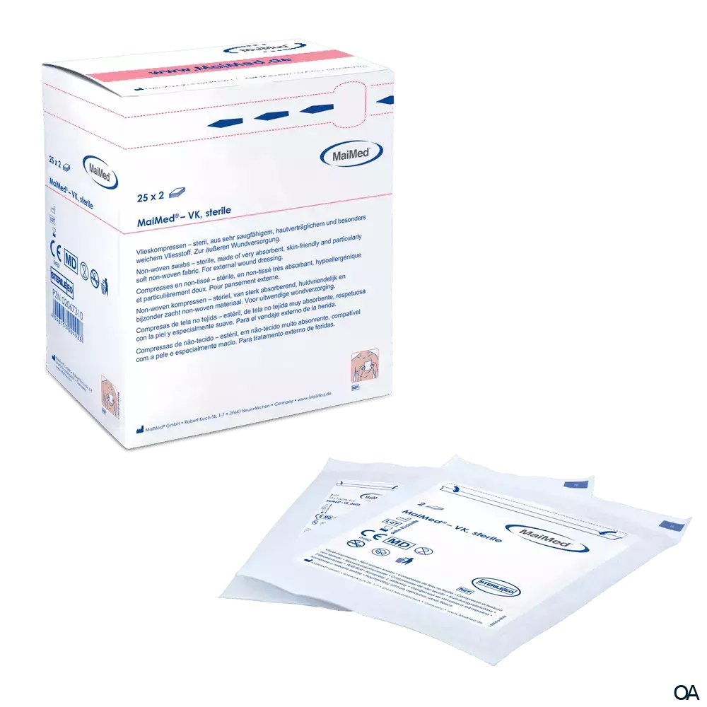MaiMed Vlieskompressen 4-fach, steril, 5 x 5 cm, 25 x 2 Stück MaiMed Vlieskompressen 4-fach, steril, 5 x 5 cm, 25 x 2 Stück