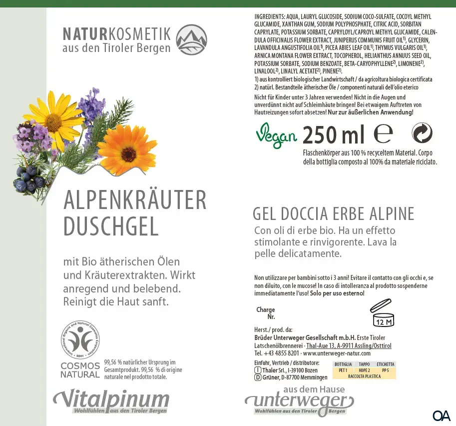 Unterweger Vitalpinum Alpenkräuter Duschgel