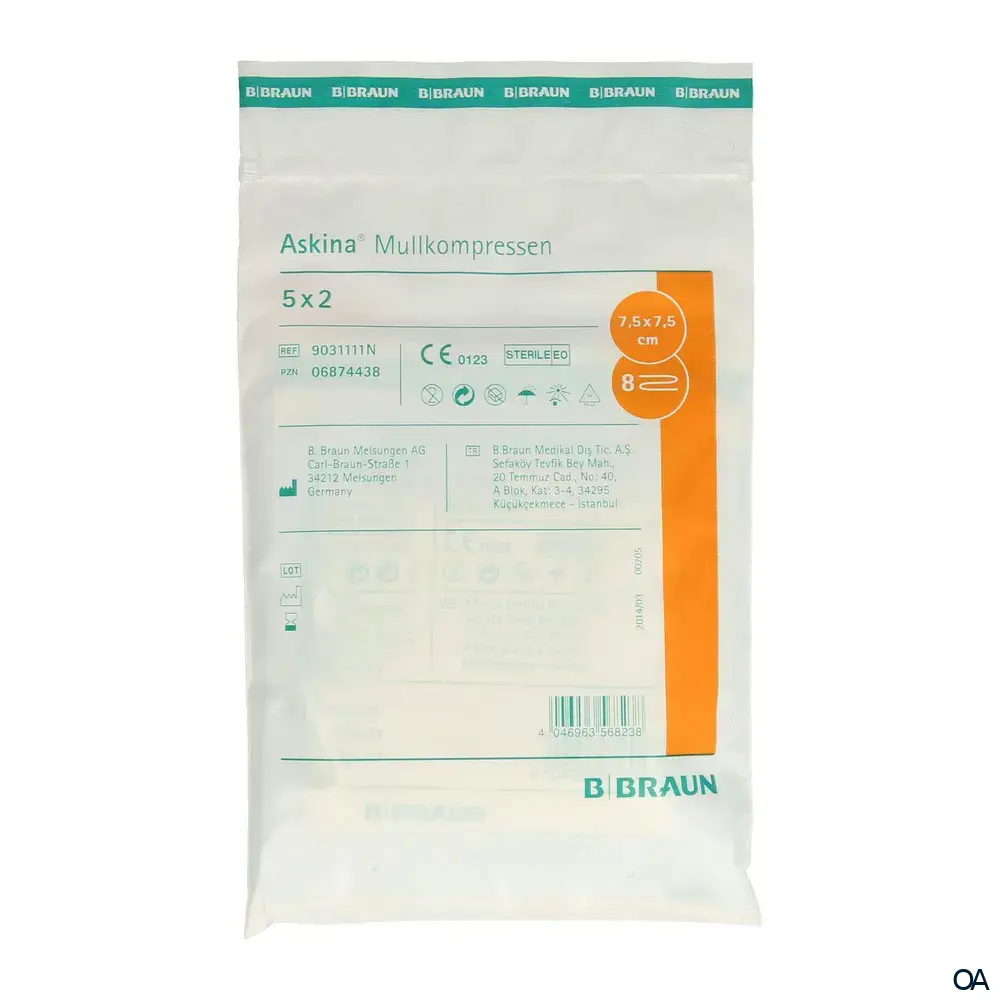 Askina® Mullkompressen 8fach gelegt - steril - 7,5 x 7,5 cm, 5 x 2 Stück Askina® Mullkompressen 8fach gelegt - steril - 7,5 x 7,5 cm, 5 x 2 Stück