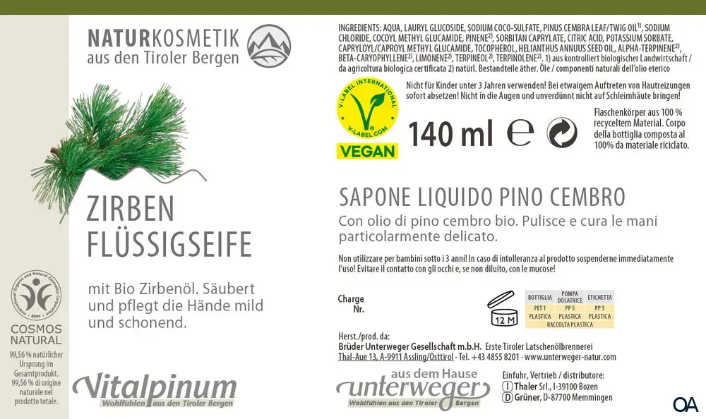 Unterweger Vitalpinum Zirben Flüssigseife