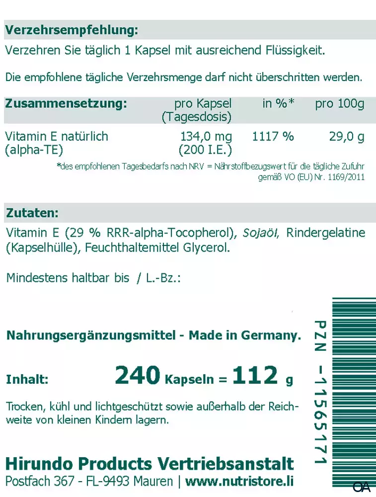 The Nutri Store Vitamin E 200 I.E. Kapseln The Nutri Store Vitamin E 200 I.E. Kapseln