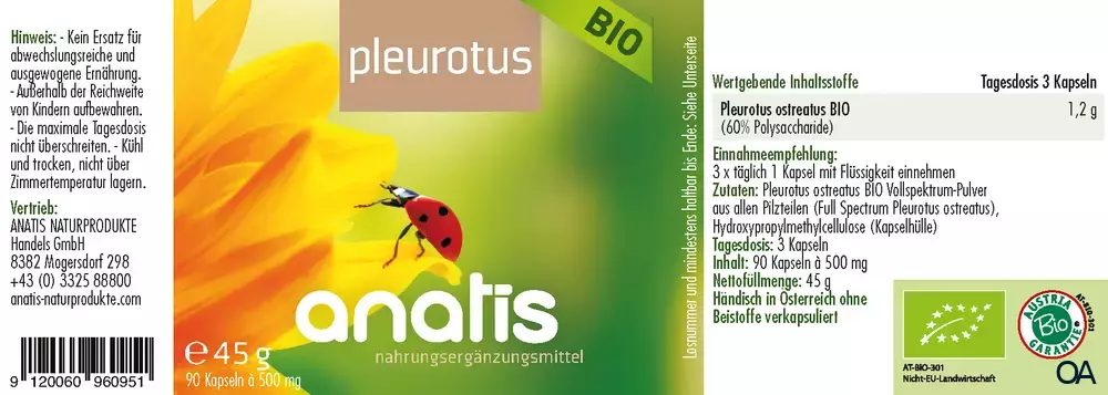 anatis Pleurotus Pilz BIO Kapseln anatis Pleurotus Pilz BIO Kapseln