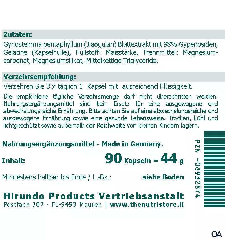 The Nutri Store Jiaogulan Extrakt Kapseln