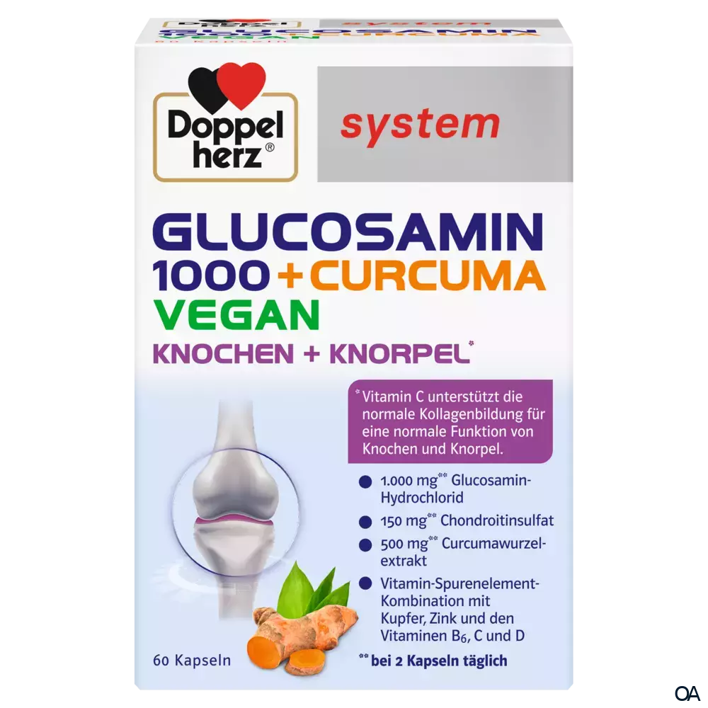 Doppelherz system Glucosamin 1000 + Curcuma Vegan Knochen + Knorpel* Kapseln Doppelherz system Glucosamin 1000 + Curcuma Vegan Knochen + Knorpel* Kapseln